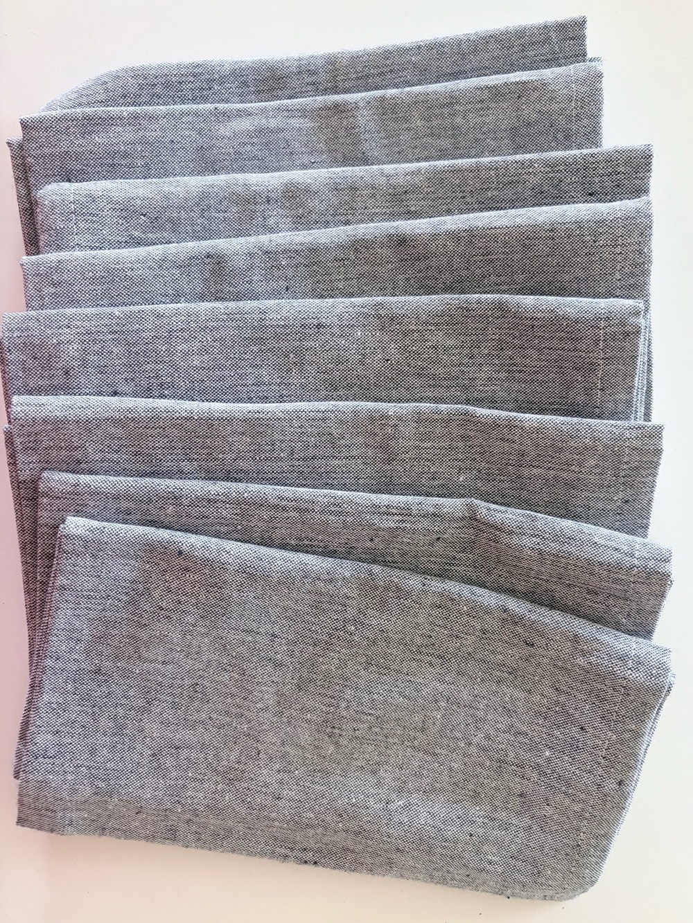 Set of 8 Gray/Navy Linen Napkins - Neutral Table Linens